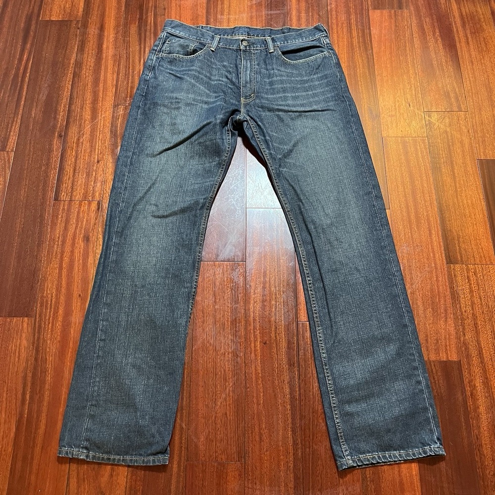 Levis Jeans Mens 38x36 559 Blue Dark Wash Whiskering Relaxed Straight Denim Work